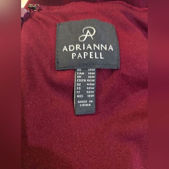 Adrianna Papell Women's Flutter-Sleeve Crepe Ruffled Gown NWOT size 14W Cabernet - Picture 5 of 5